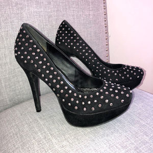 Society86 Black Suede Studded Platform Pumps